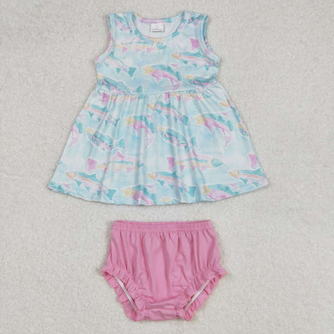 GBO0464 RTS girl clothes fish girl summer bummies set girl summer outfit