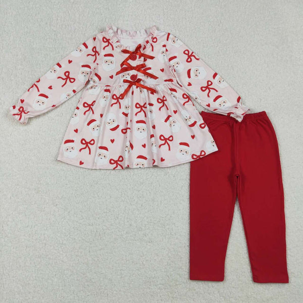 GLP2642 RTS girl clothes red santa print girl christmas winter set