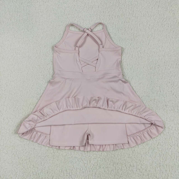 S0553 RTS girl clothes pink girl summer dress yoga clothes atheletic clothes