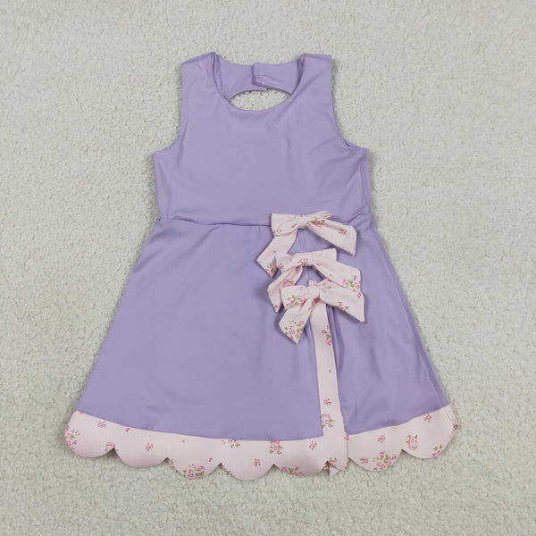 GSD3317 RTS  toddler girl clothes purple bows girl summer dress sports dress