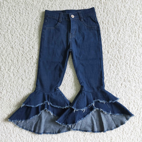 P0007 RTS baby girl clothes blue denim pants jeans bell bottom pant denim jeans