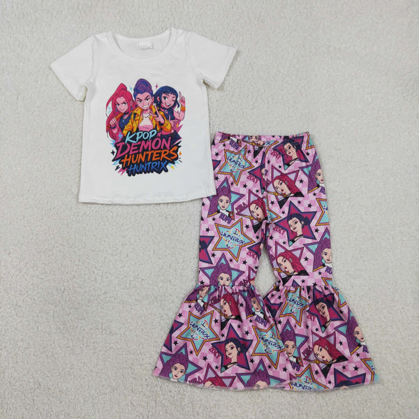 RTS GSPO2130 toddler girl clothes girl bell bottom pant set