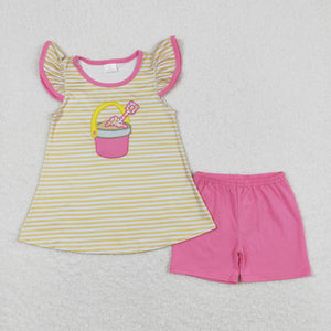 GSSO0600 RTS baby girl clothes shovel dirt embroidery girl summer outfit