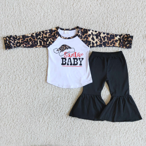 6 A17-30 girl winter black leopard santa claus christmas long sleeve set-promotion 2023.10.28