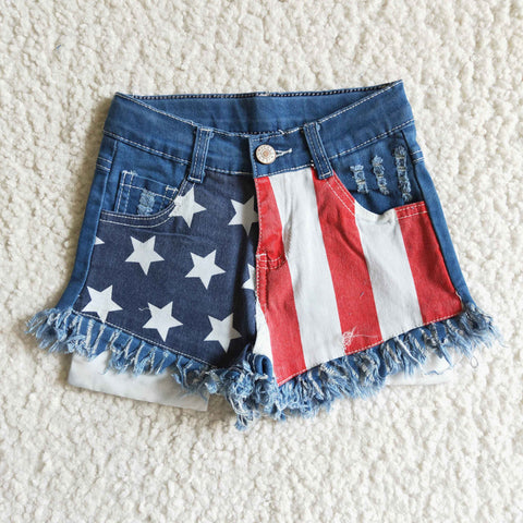 NC0003 kids clothes july 4th star denim shorts