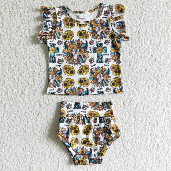 GBO0047 cow sunflower short sleeve set-promotion $5.5 2026.3.21