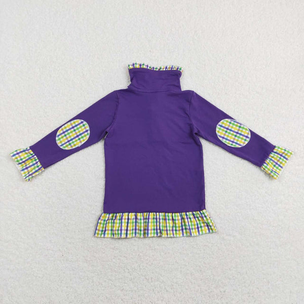 GT0412 baby girl clothes mardi gras clothes purple dog zipper shirt