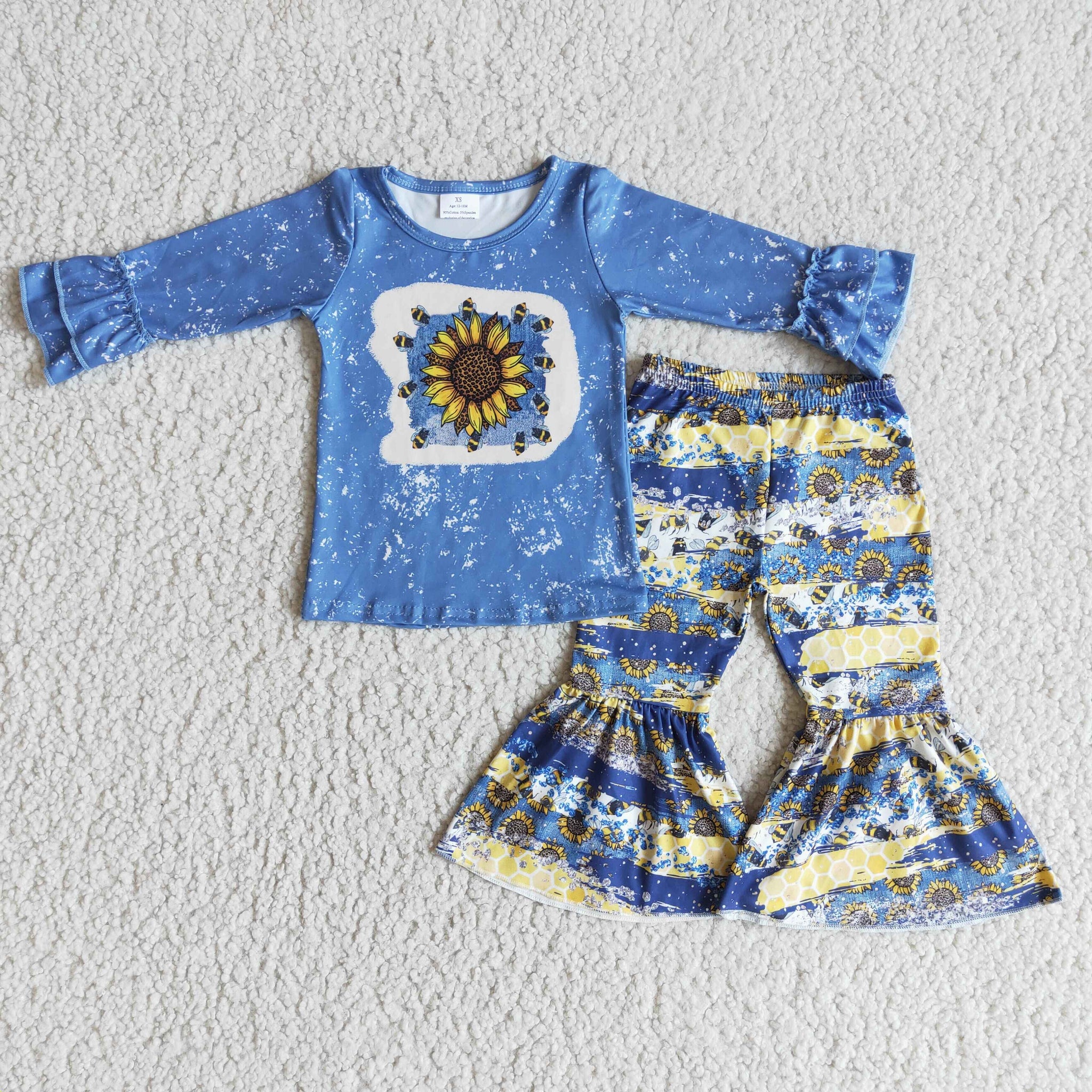 6 A26-4 girl winter long sleeve blue sunflower set --promotion 2024.12.7 $2.99