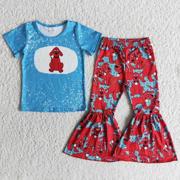 E5-16 girl cartoon blue dog short sleeve spring fall set-promotion 2024.5.3 $2.99