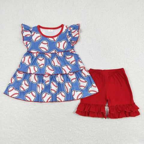 GSSO0634 RTS baby girl clothes love baseball toddler girl valentines day summer outfit