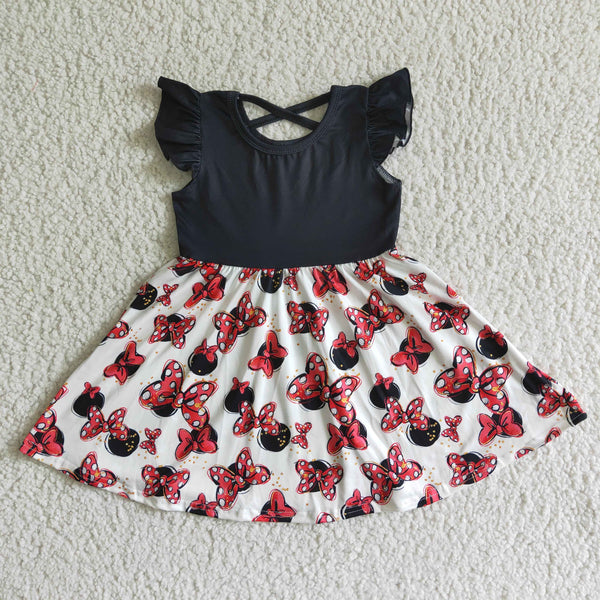 GSD0053 kids clothing black cartoon flutter sleeve dress-promotion 2024.3.23 $5.5