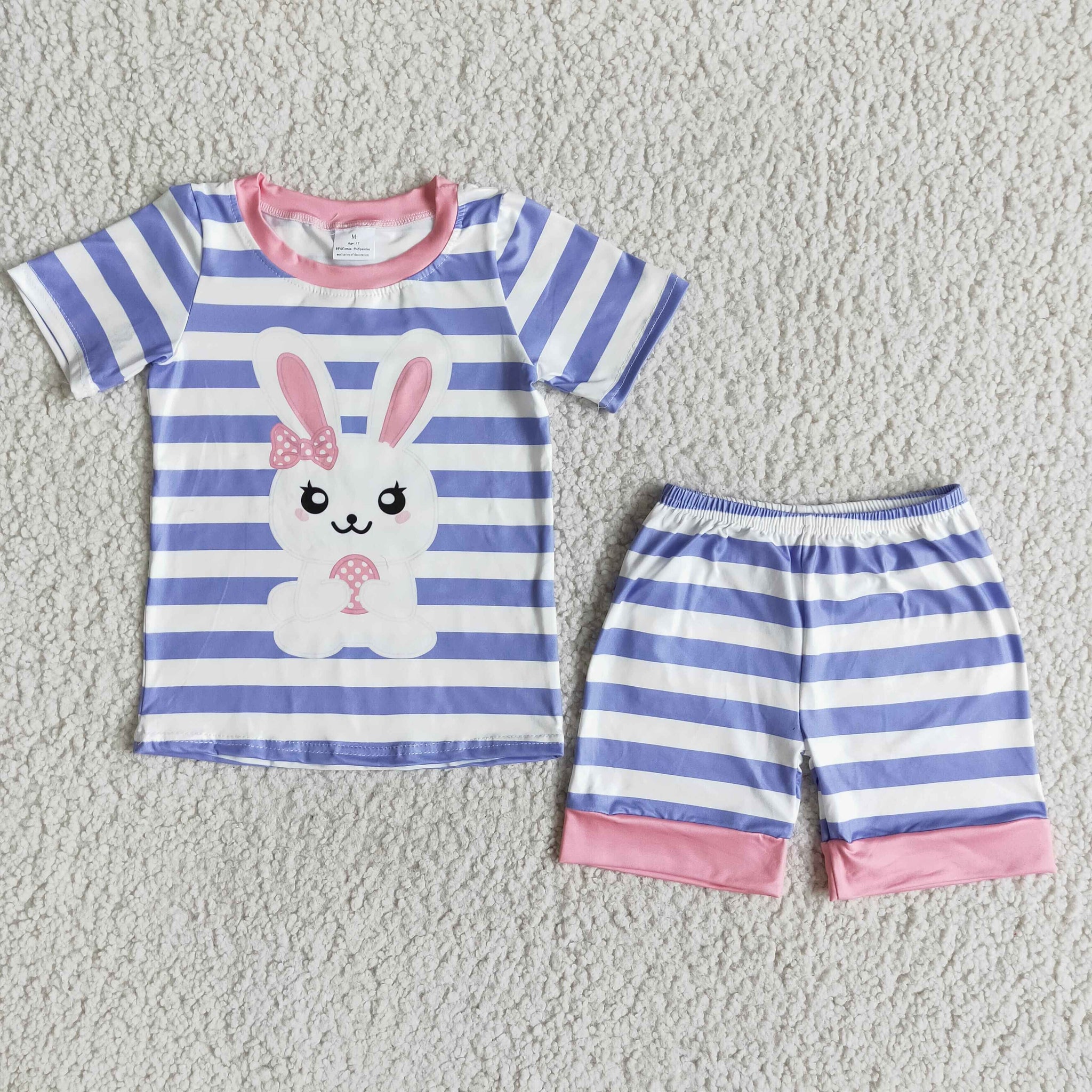 E7-17 girl easter bunny rabbit purple stripe short sleeve set-promotion 2024.1.13 $5.5