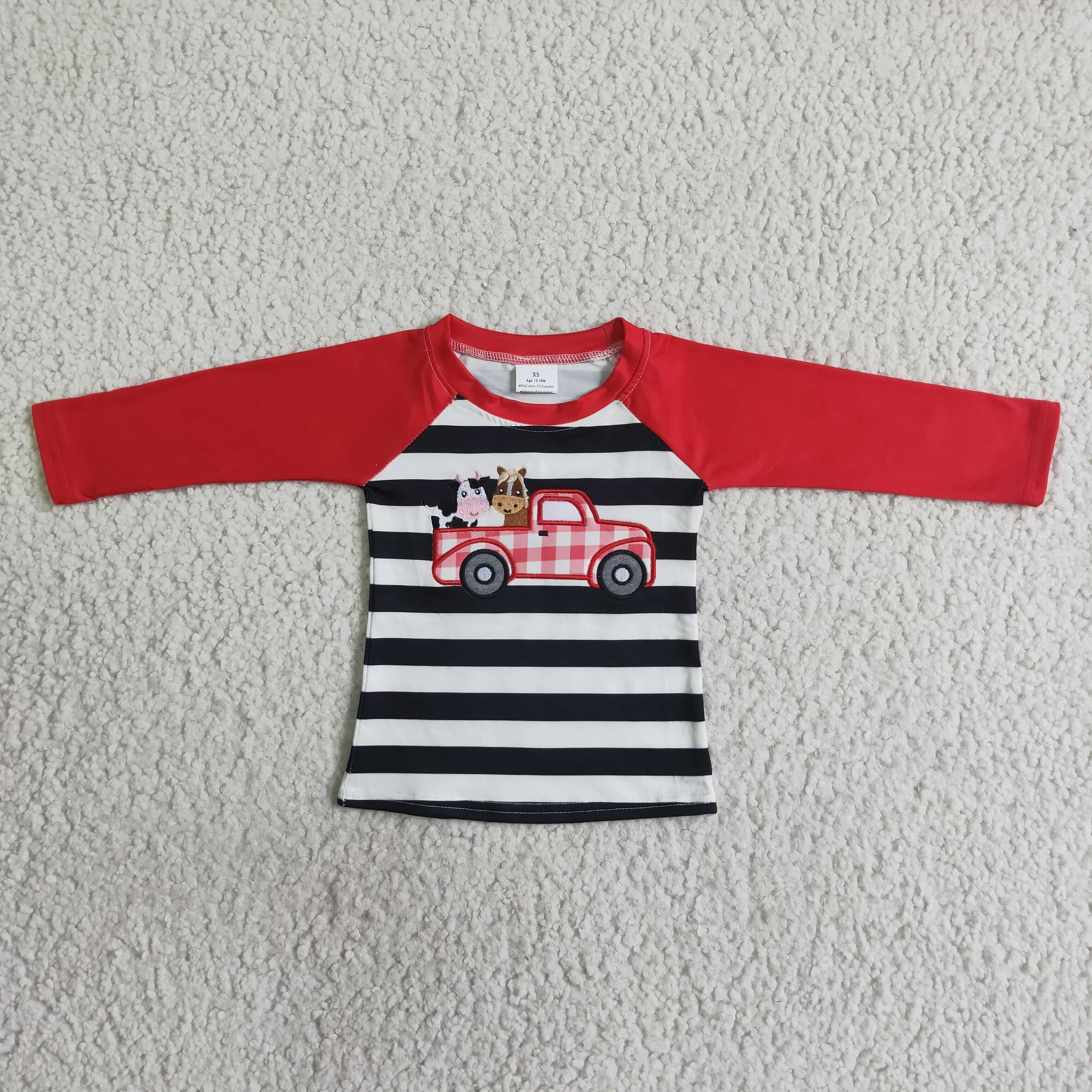 BT0023 boy farm cow truck applique shirt winter long sleeve top