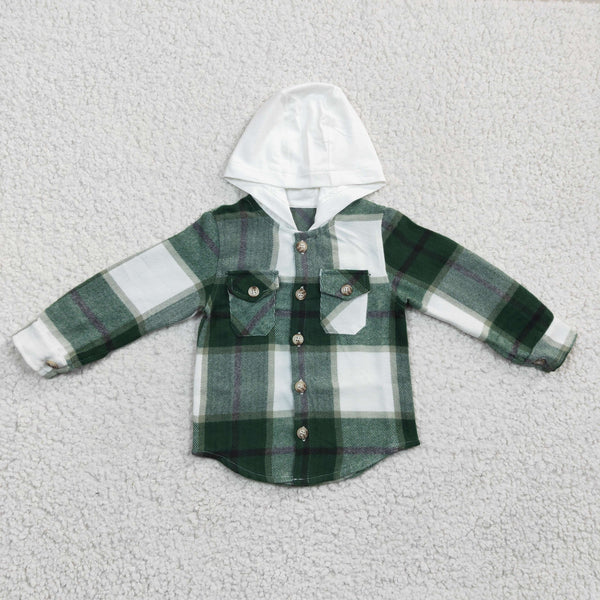 BT0209 toddler girl clothes green paid hoodies shirt coat