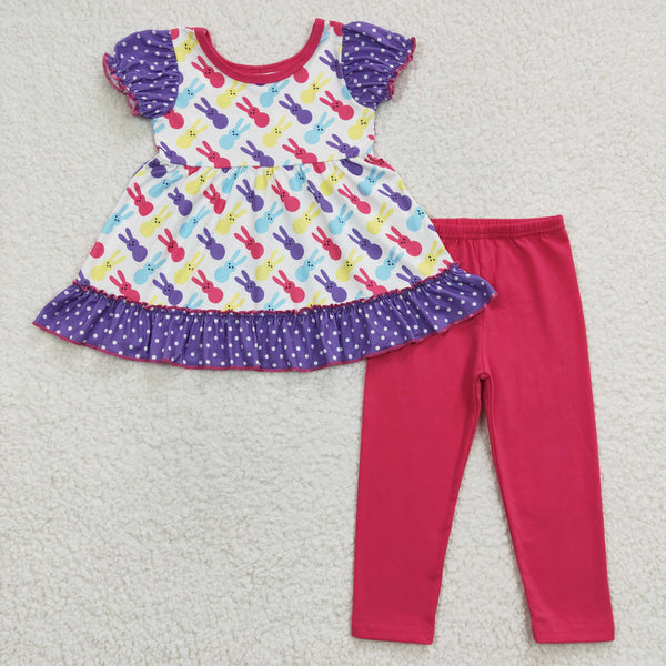 girl easter purple bunny rabbit short sleeve set