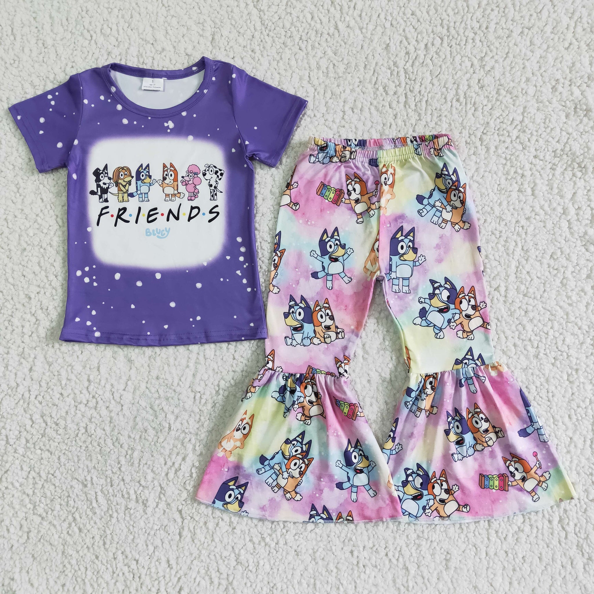 GSPO0059 RTS baby girl clothes cartoon purple outfits fall spring bell bottom set