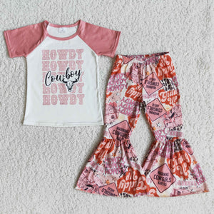 E13-18 girl clothes howdy cowboy pink fall spring set-promotion 2024.3.2 $5.5