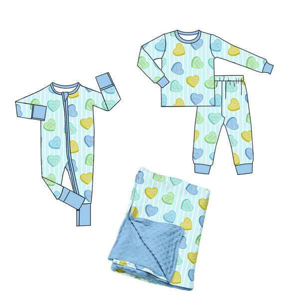 Preorder MOQ 5 pcs Each Style Valentine's Love Stripe Blue Kids Matching Clothes-2026.8.27