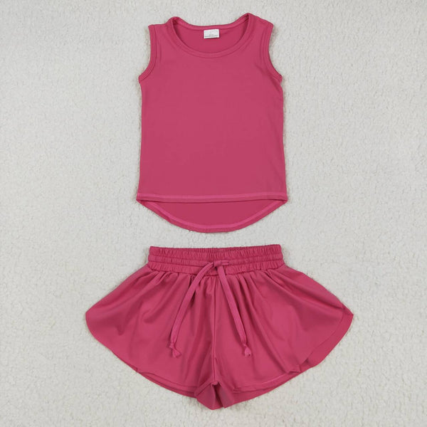 GT0982 RTS girl clothes hot pink girl top shirt yoga clothes