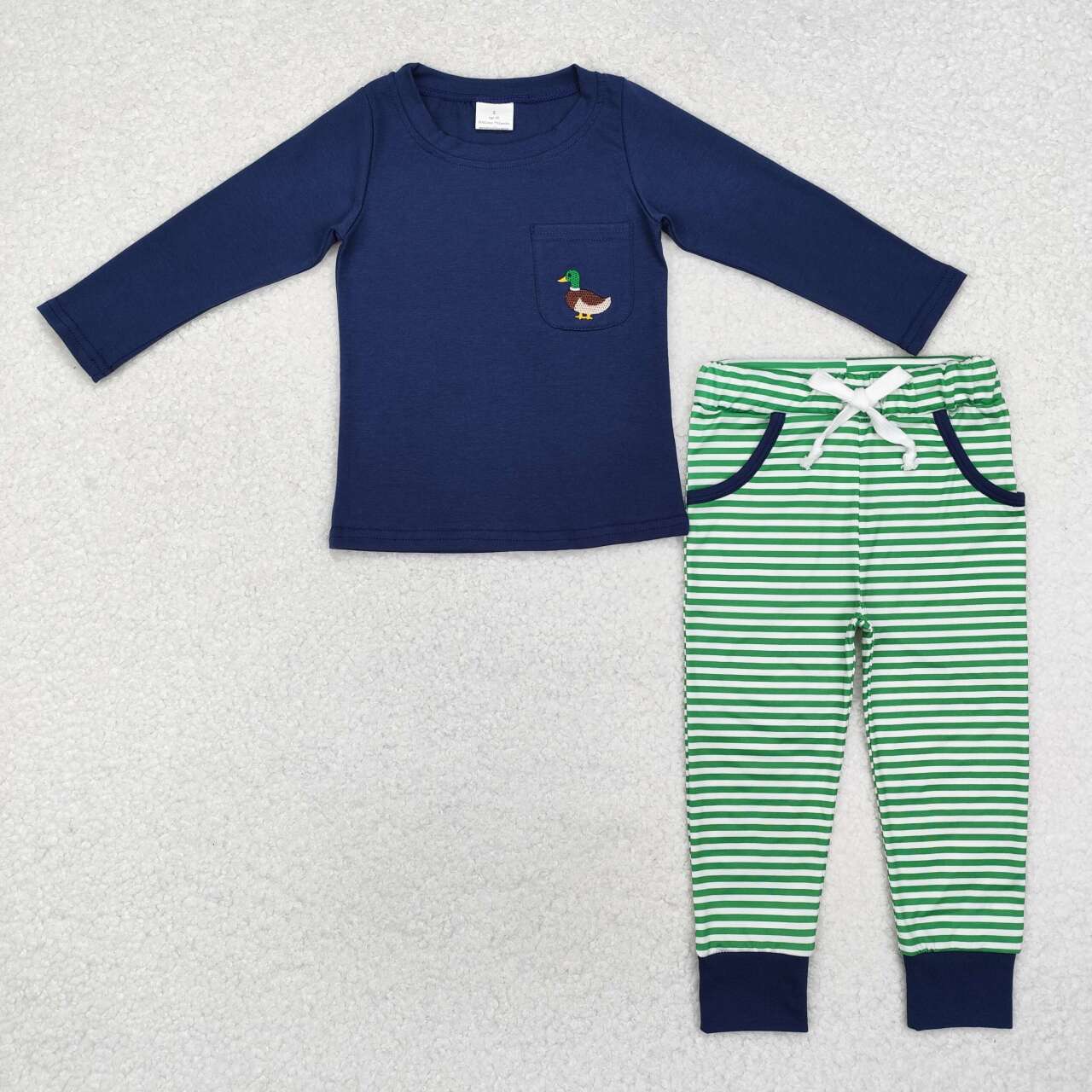 BLP0795 RTS toddler boy clothes mallard duck embroidery boy winter pajamas outfit