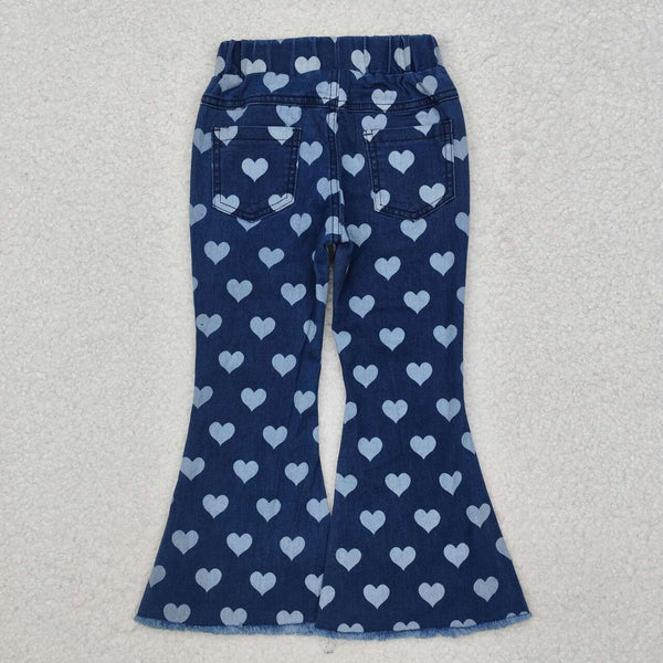 P0333 RTS baby girl clothes heart toddler girl bell bottom jeans heart blue kids valentines day clothes