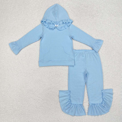 GLP2058 RTS baby girl clothes cotton blue girl winter outfit hoodies set