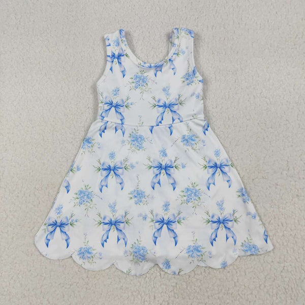 GSD2587 12-18M to 8-9T RTS girl clothes blue floral girl summer dress yoga clothes atheletic clothes