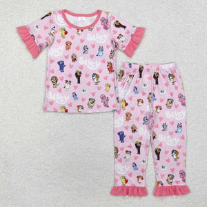 GSPO1760 RTS toddler girl clothes cartoon dog girl Valentine's Day pajamas set