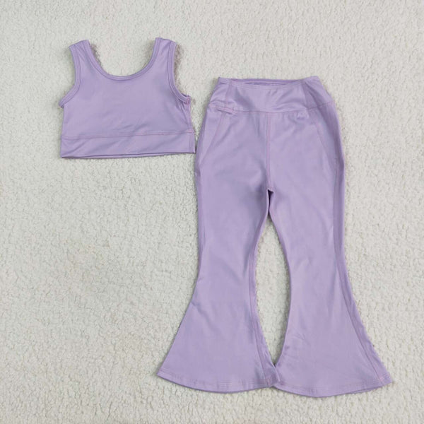GSPO2006 RTS girl clothes purple girl bell bottom pant set yoga clothes atheletic clothes