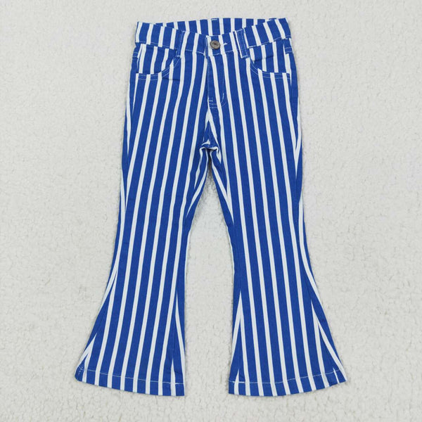 P0761 kids clothes girls blue stripe bell bottom jeans flare pant