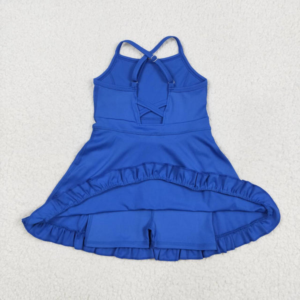 S0551 RTS girl clothes blue girl summer dress yoga clothes atheletic clothes