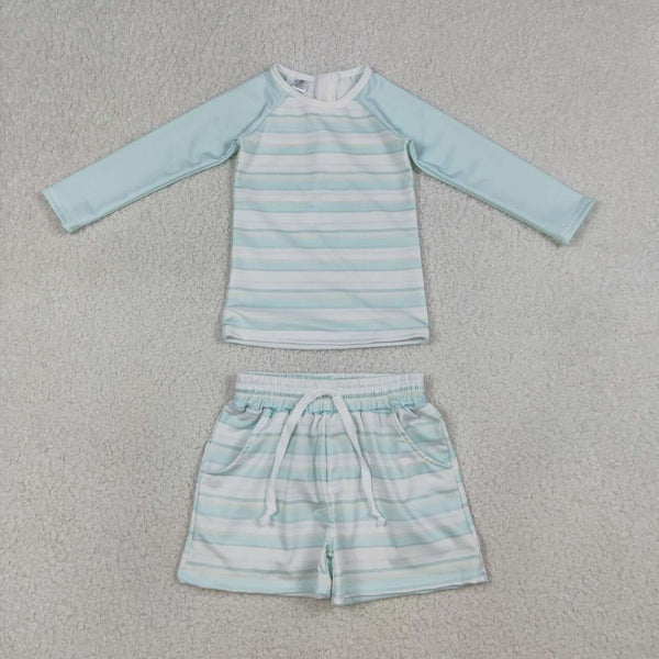 S0649 RTS Kids boy clothes blue long sleeve boy summer swimsuit beach wear