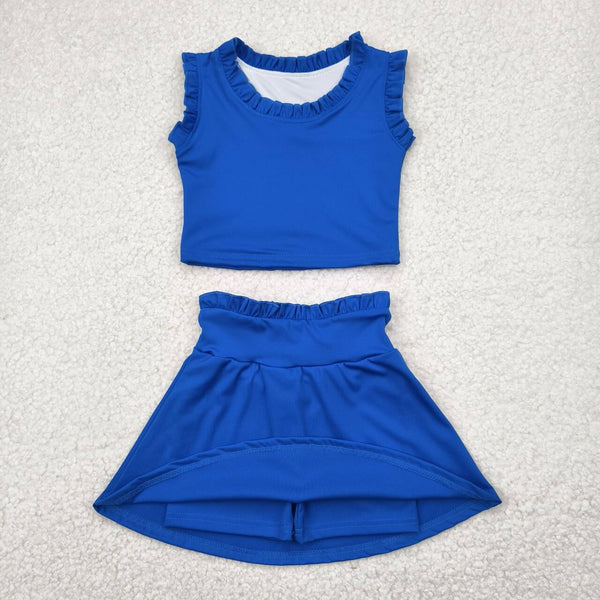 GSD2391 RTS girl clothes blue girl summer skirt set yoga clothes athletic clothes