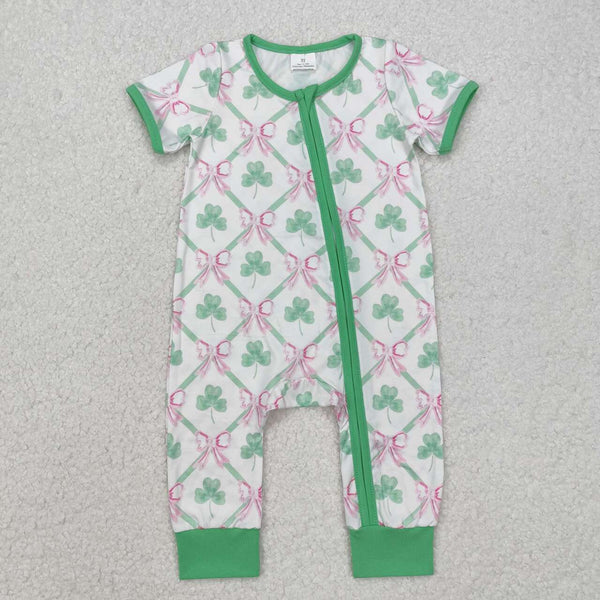 SR2109 RTS baby girl clothes zip romper St. Patrick's Day clothing