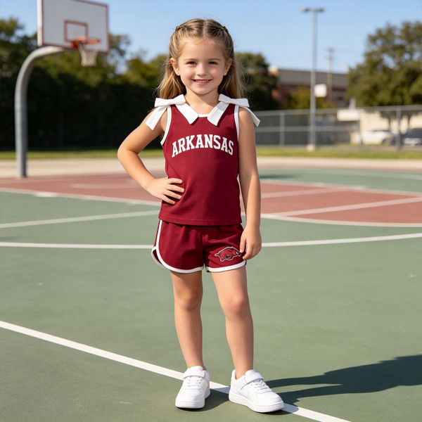 RTS  toddler girl clothes cotton+vinyl pattern state bows girl summer shorts set