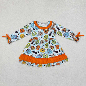 GLD0791 RTS toddler girl clothes pumpkin cartoon girl halloween winter dress