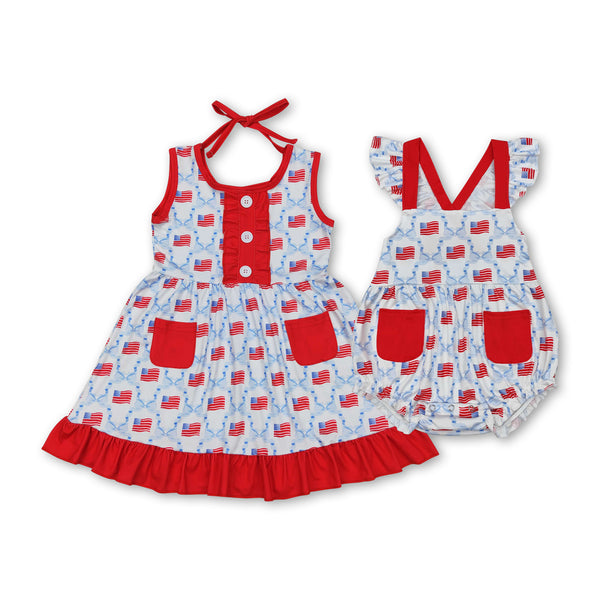 RTS girl summer matching clothes falg 4th of July girl summer clothes