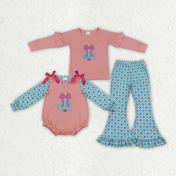 RTS Matching clothing kids Christmas tree bow embroidery christmas clothes-2026.10.7