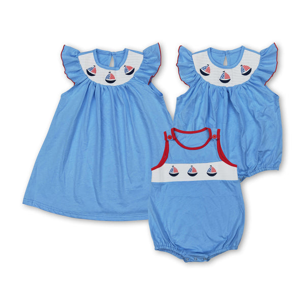 RTS kids matching clothing sailboat smock clothing 4th of July clothing