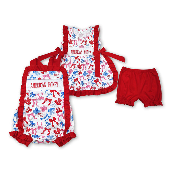 RTS girl summer matching clothes american girl flag 4th of July girl summer clothes