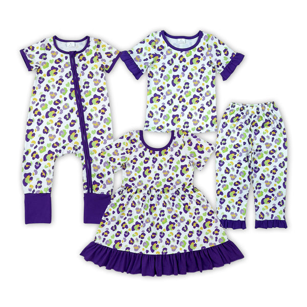 RTS Matching clothing kids Mardi Gras purple leopard print short sleeve clothes-2026.10.27
