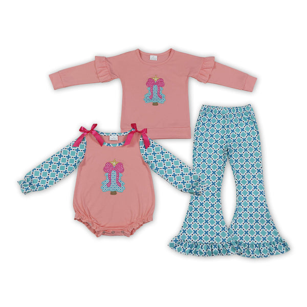 RTS Matching clothing kids Christmas tree bow embroidery christmas clothes-2026.10.7