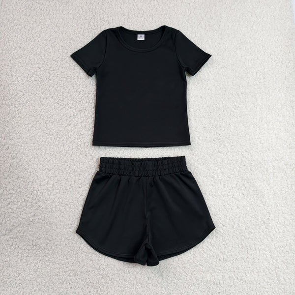 GSSO3760 RTS baby girl clothes black toddler girl yoga summer outfit sports clothing set