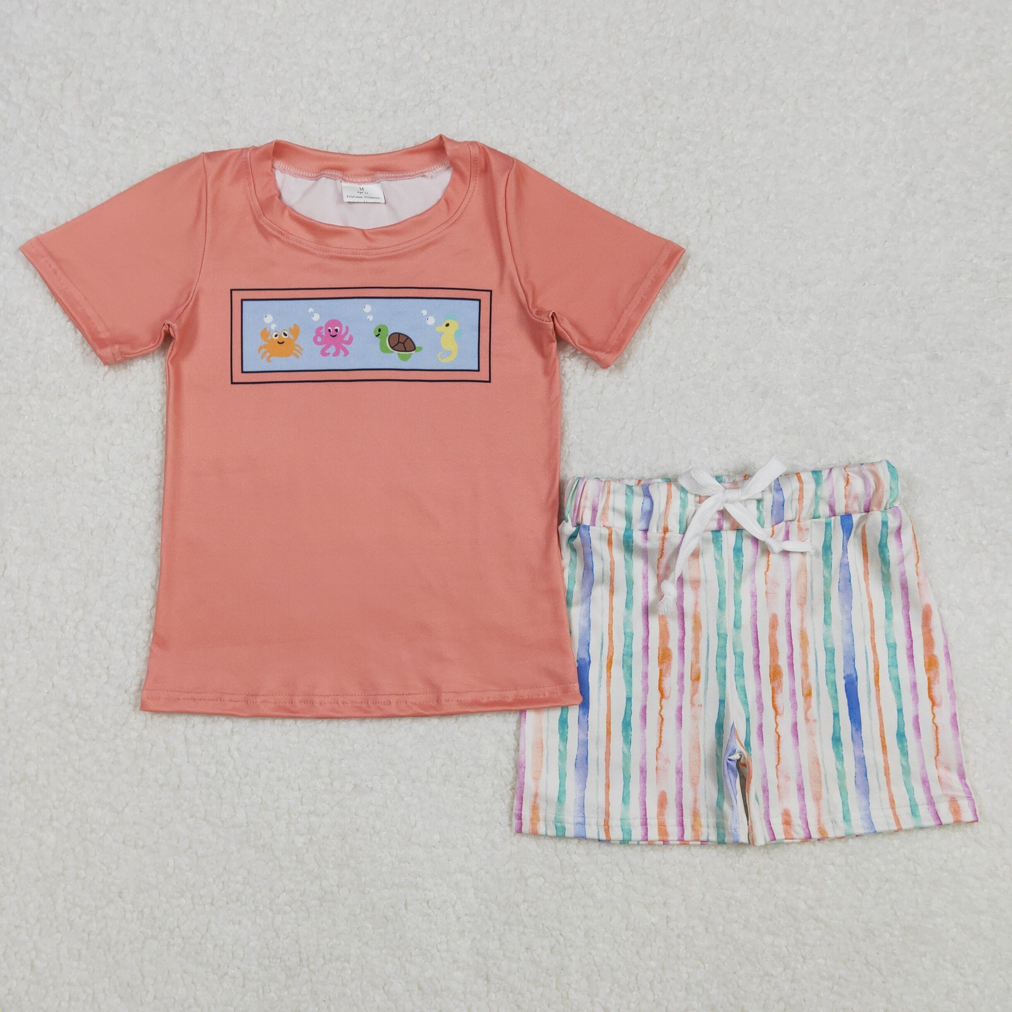 BSSO1278 Boy Summer Outfit Sea Animal Boy Summer Shorts Set