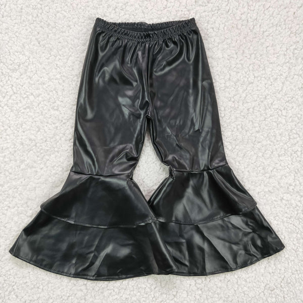 P0034 RTS baby girl clothes girls pants black leather pant toddler bell bottoms