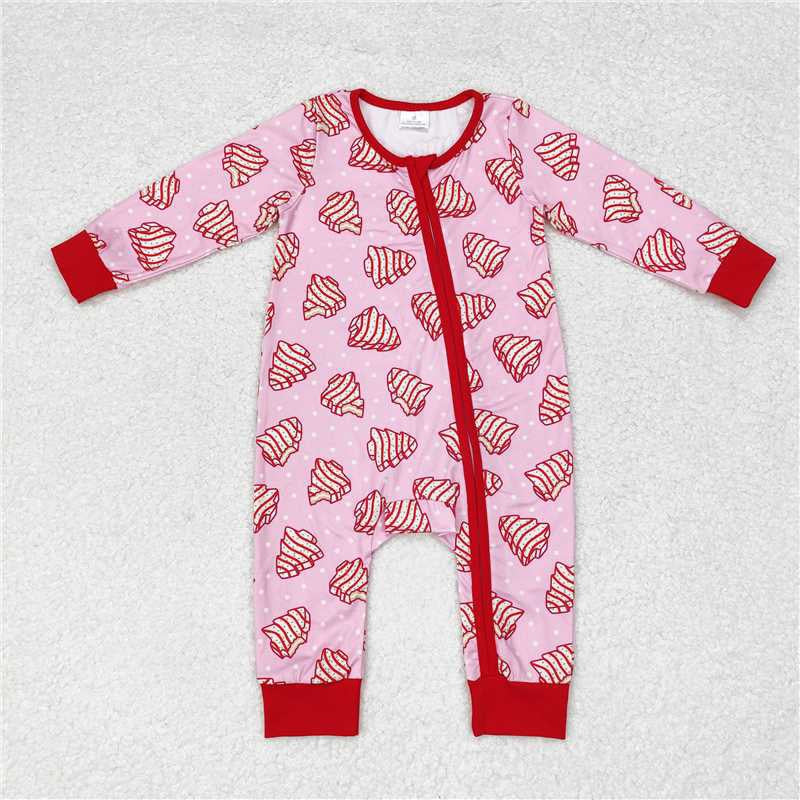 LR1428 RTS baby clothes red tree baby christmas romper zipper romper