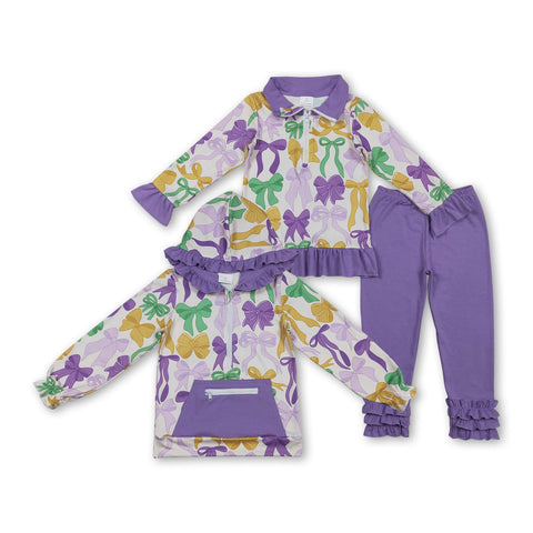 RTS toddler clothes matching clothing bows print kids mardi gras winter clothing-2025.11.26