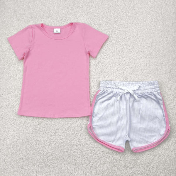 GSSO2543 RTS girl clothes pink toddler girl summer outfit summer shorts set