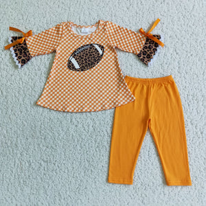 6 A7-14 girl orange football plaid 3/4 sleeve set kids clothes girls-promotion 2023.11.18