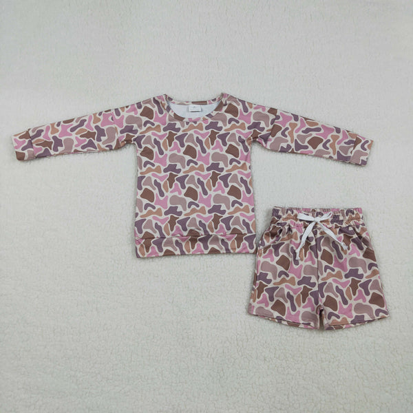 RTS GLS0091 toddler girl clothes camo print girl summer set winter shorts set